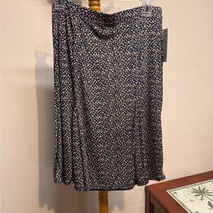 Women’s Jaclyn Smith Navy Skirt with Beige Dot Floral Print Elastic Waist